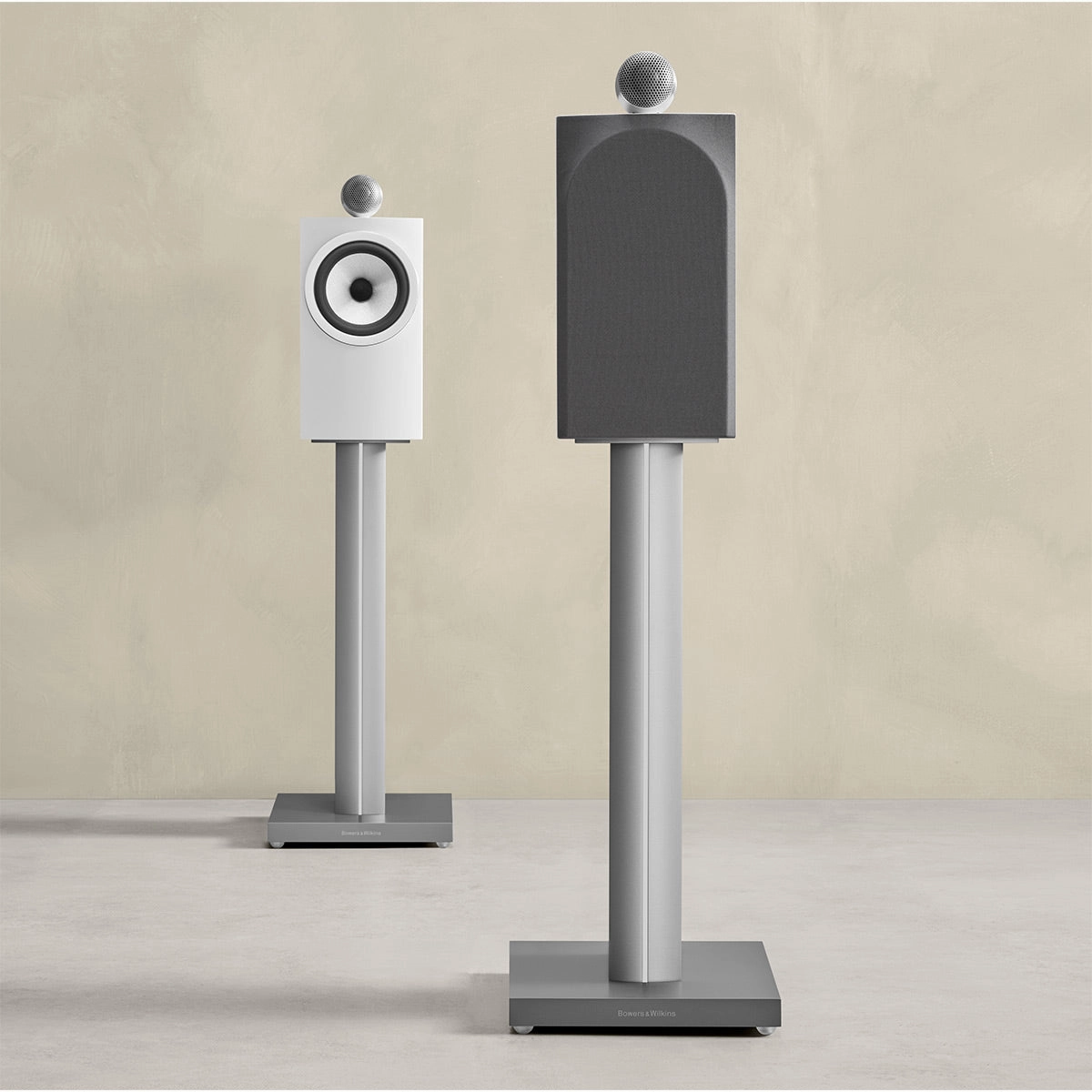Bowers & Wilkins 705 S3 2-Way Bookshelf Speaker (Satin White) with FS-700 Floor Stand (Silver) - Pair