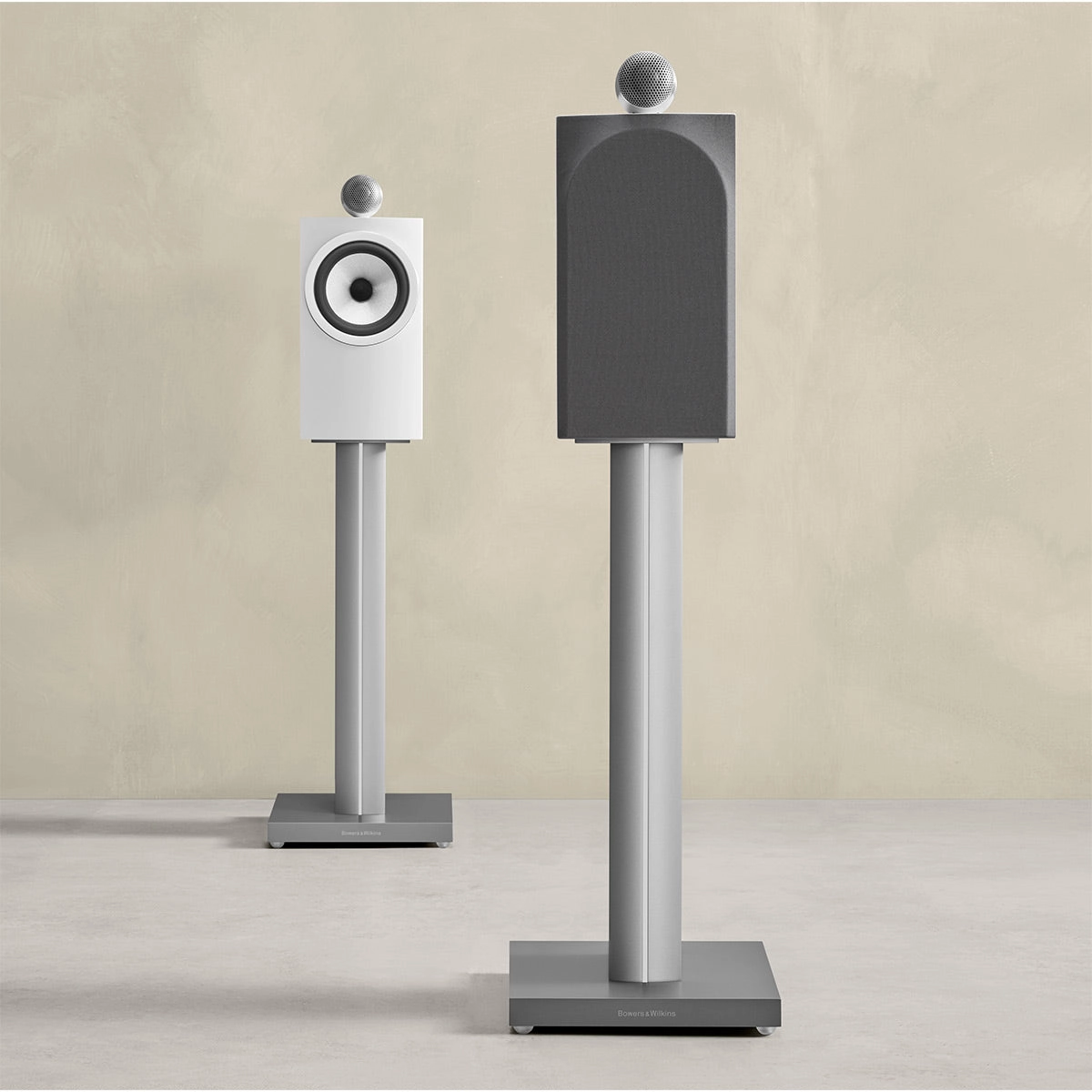 Bowers & Wilkins 706 S3 2-Way Bookshelf Speaker (Satin White) FS-700 Floor Stand (Silver) - Each