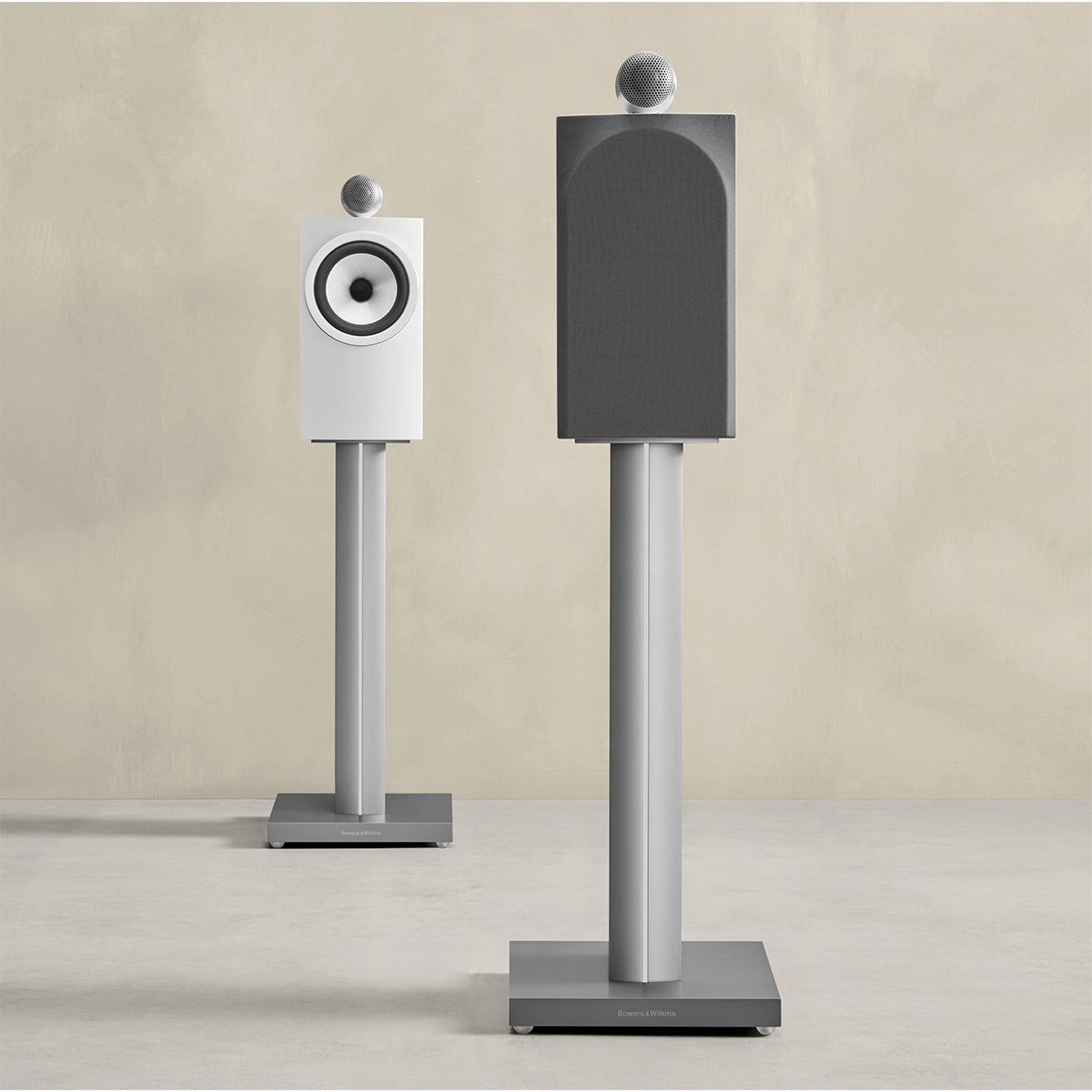 Bowers & Wilkins 707 S3 2-Way Bookshelf Speaker (Satin White) FS-700 Floor Stand (Silver) - Each