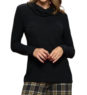 Brushed Knit Cowl Neck Sweater In Black