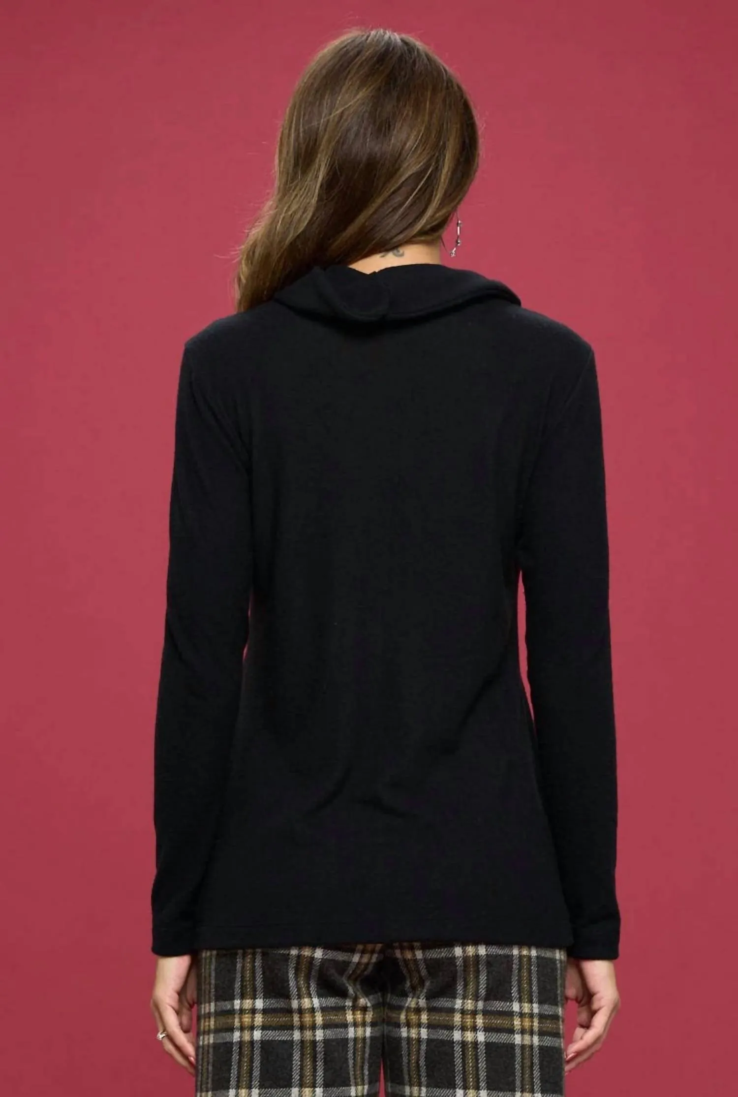 Brushed Knit Cowl Neck Sweater In Black