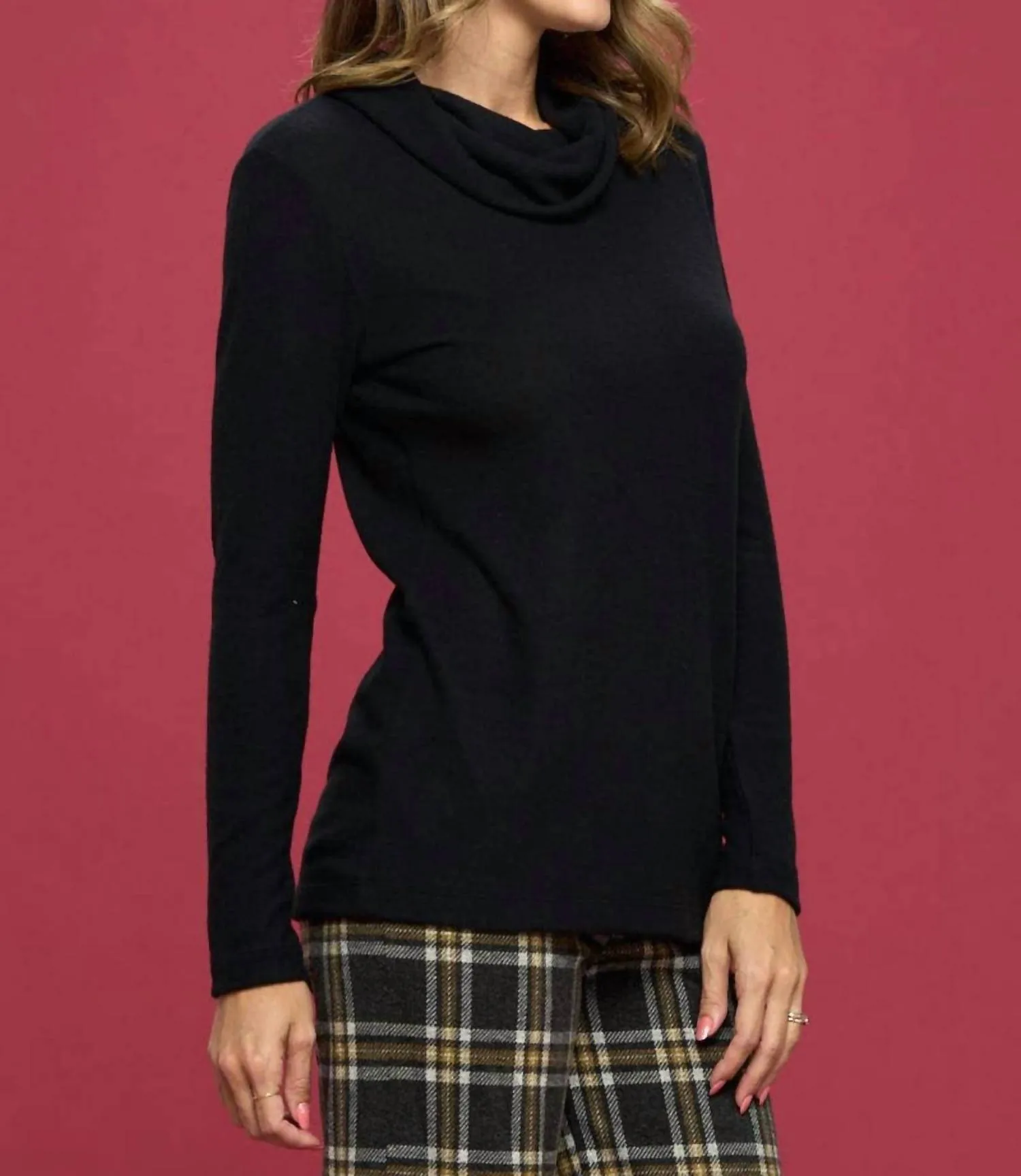 Brushed Knit Cowl Neck Sweater In Black