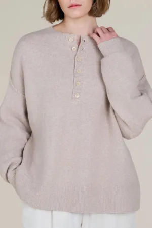 Button Down Pullover Sweater In Oat