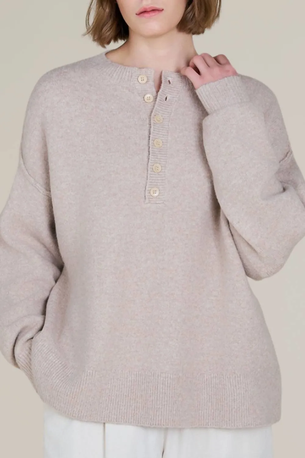 Button Down Pullover Sweater In Oat