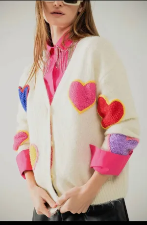 Cardigan With Embroidered Heart In Beige