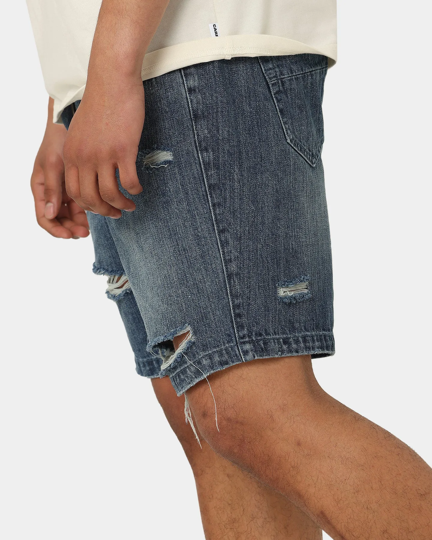 Carre Bouffant Distressed Shorts Blue
