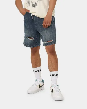 Carre Bouffant Distressed Shorts Blue