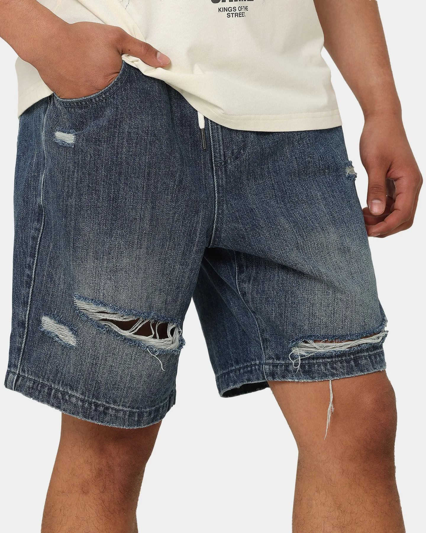 Carre Bouffant Distressed Shorts Blue