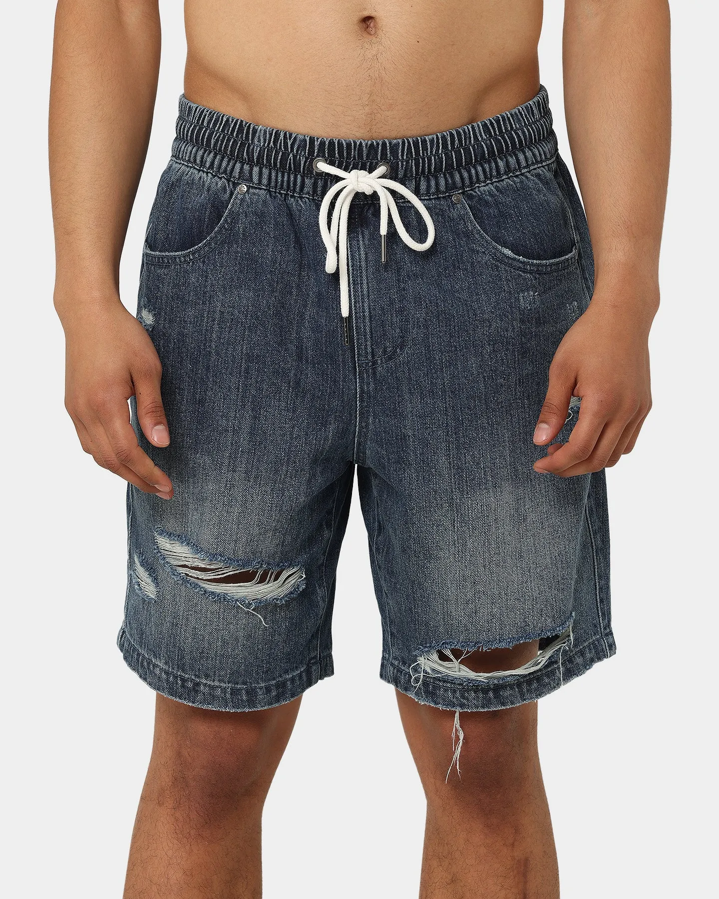 Carre Bouffant Distressed Shorts Blue