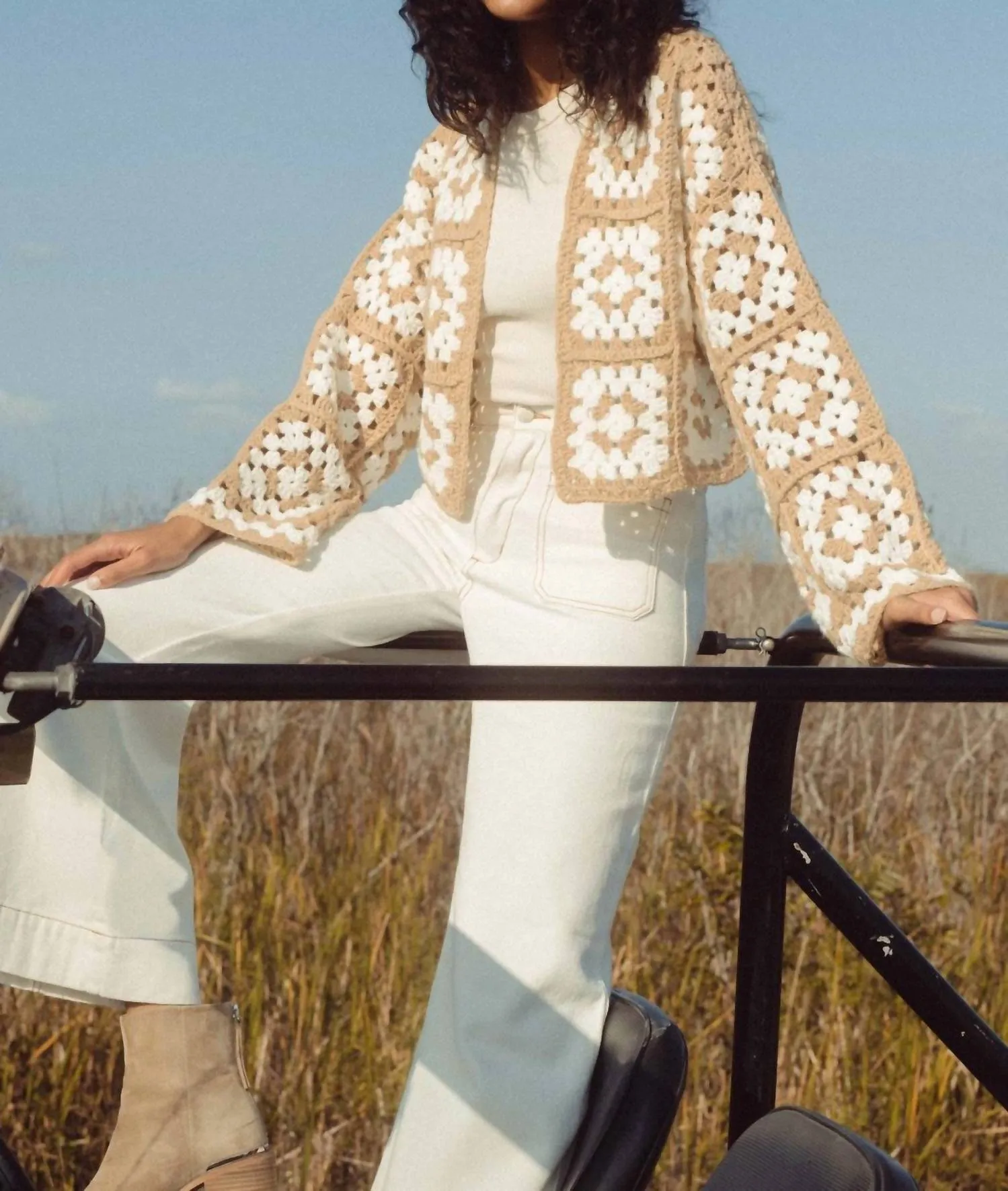 Crochet Cardigan In Beige White