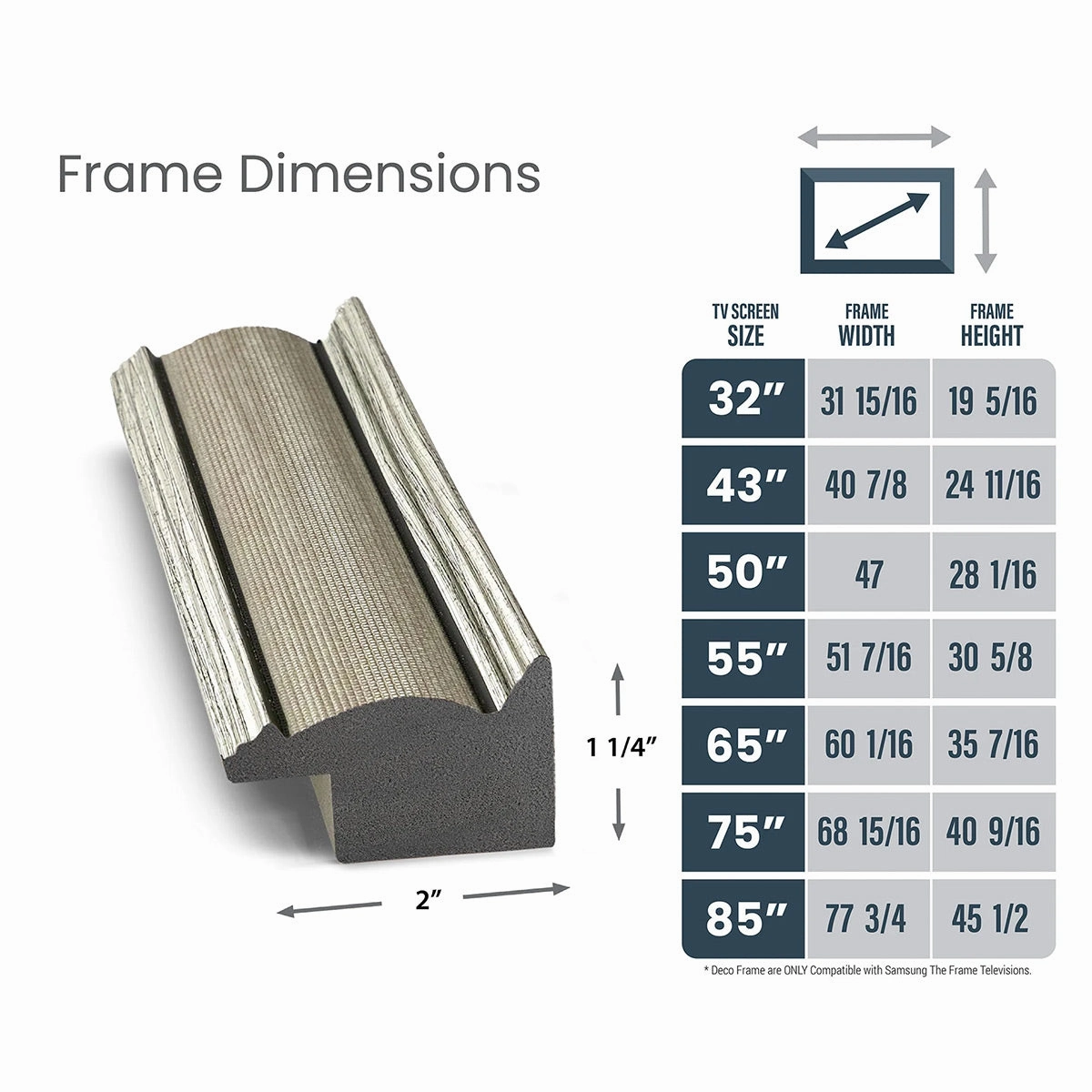 Deco TV Frames 32" Slim Frame for Samsung The Frame TV 2021-2025 (Industrial Nickle)