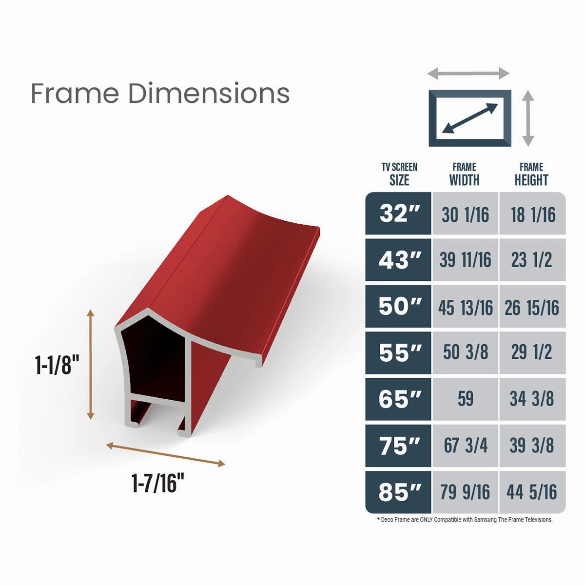 Deco TV Frames 43" Alloy Prismatic Frame for Samsung The Frame TV 2021-2025 (Candy Red)