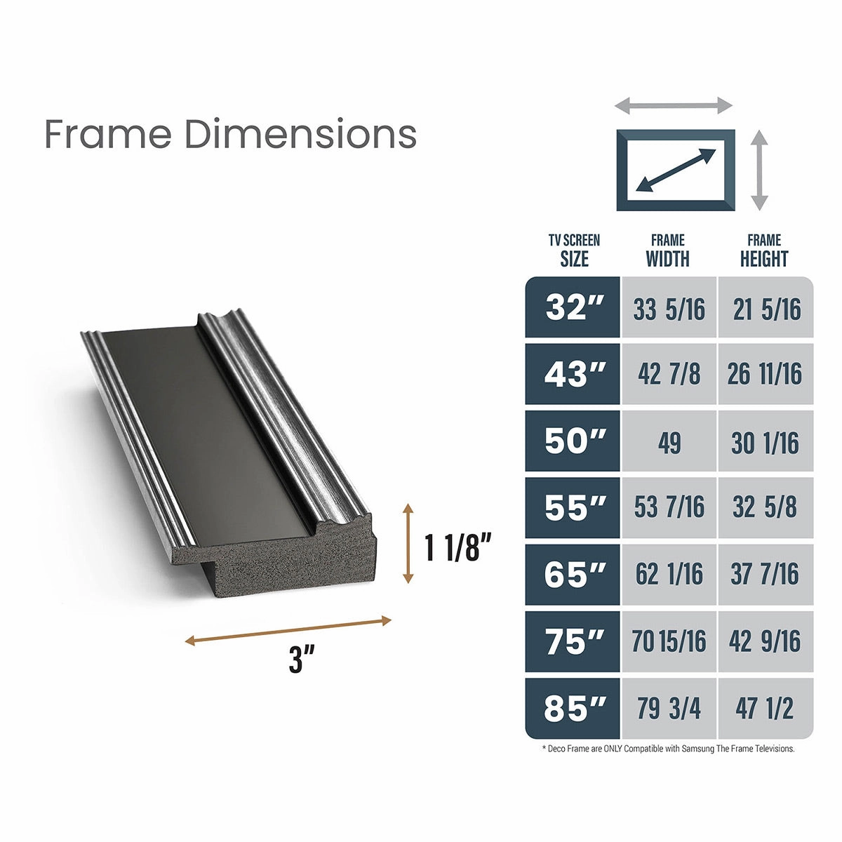 Deco TV Frames 43" Frame for Samsung The Frame TV 2021-2025 (Antique Silver & Black)