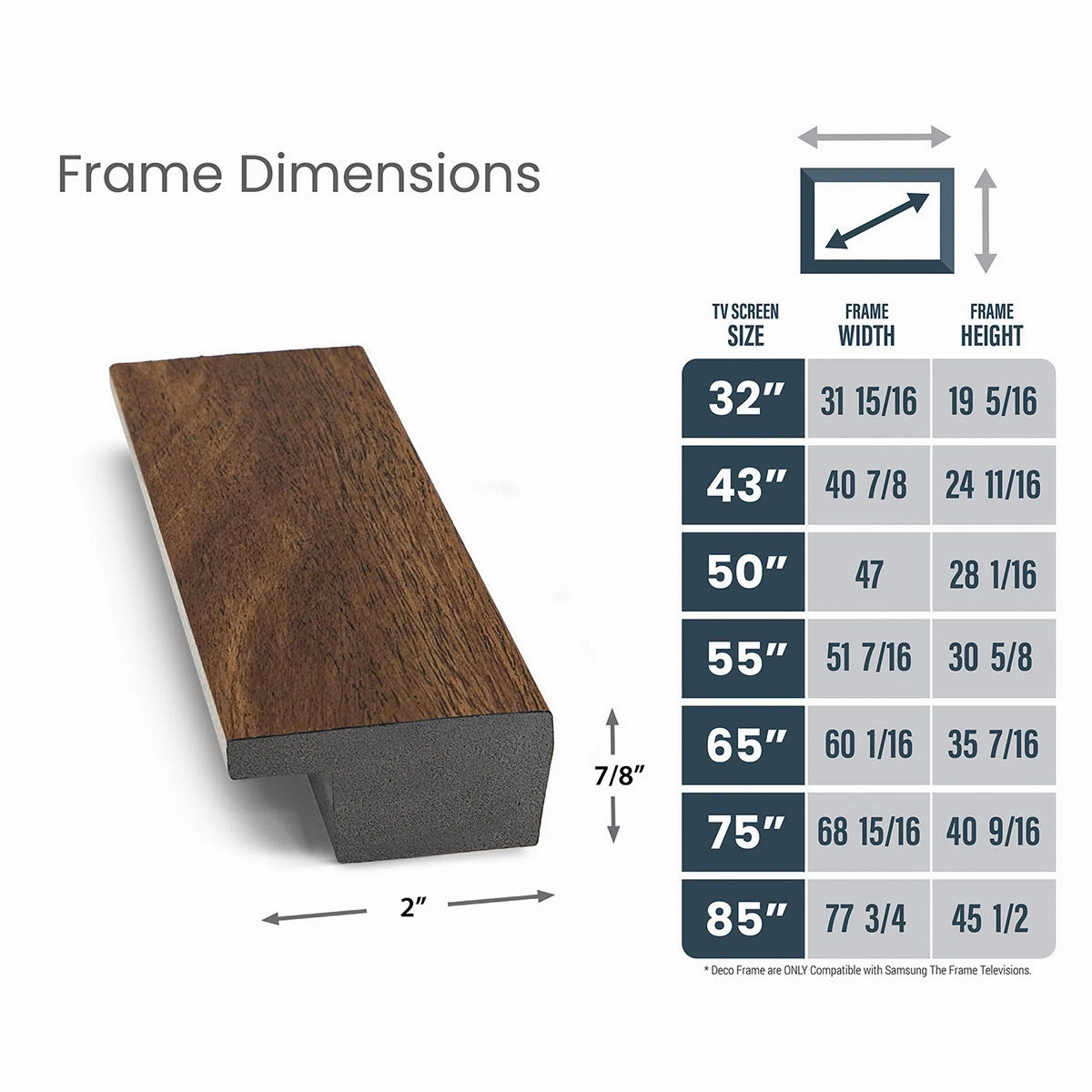 Deco TV Frames 43" Slim Frame for Samsung The Frame TV 2021-2025 (Museum Walnut)