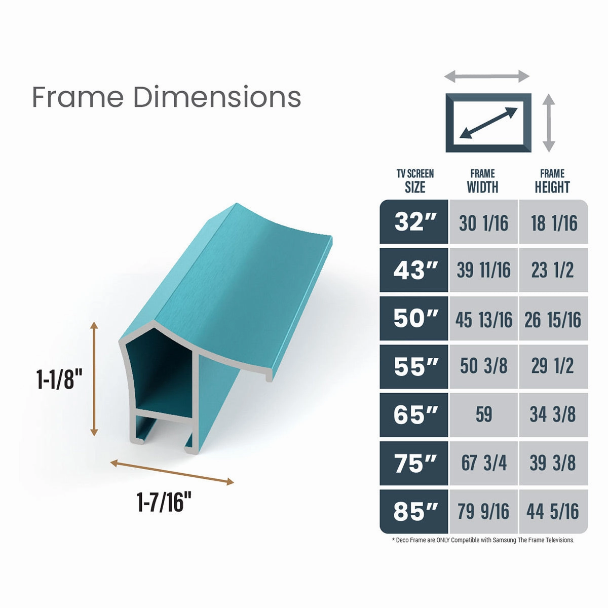 Deco TV Frames 50" Alloy Prismatic Frame for Samsung The Frame TV 2021-2025 (Turquoise)