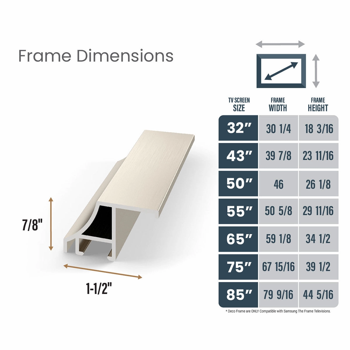 Deco TV Frames 50" Alloy Scoop Frame for Samsung The Frame TV 2021-2025 (German Silver)