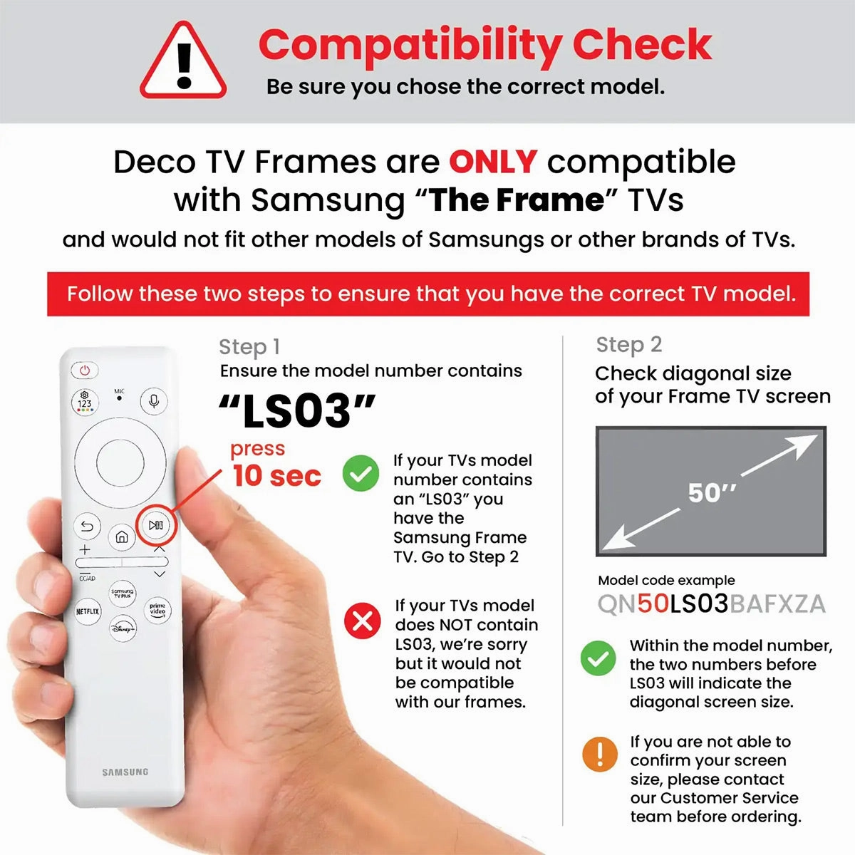 Deco TV Frames 50" Slim Frame for Samsung The Frame TV 2021-2025 (Empire Silver)