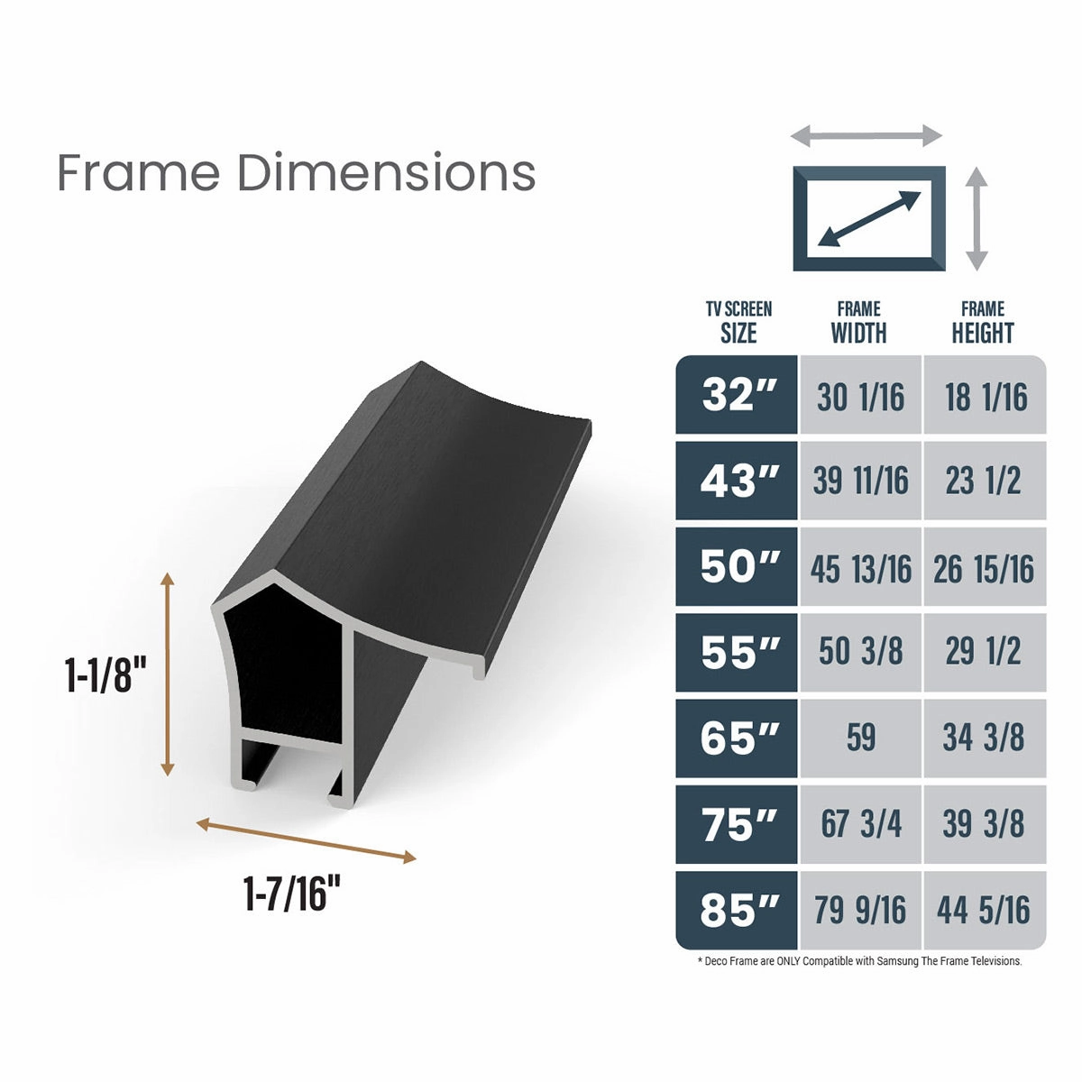 Deco TV Frames 55" Alloy Prismatic Frame for Samsung The Frame TV 2021-2025 (Anodized Black)