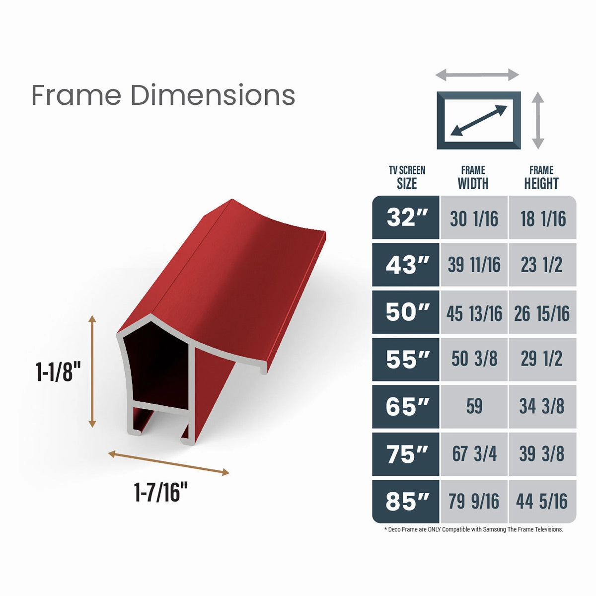 Deco TV Frames 55" Alloy Prismatic Frame for Samsung The Frame TV 2021-2025 (Candy Red)