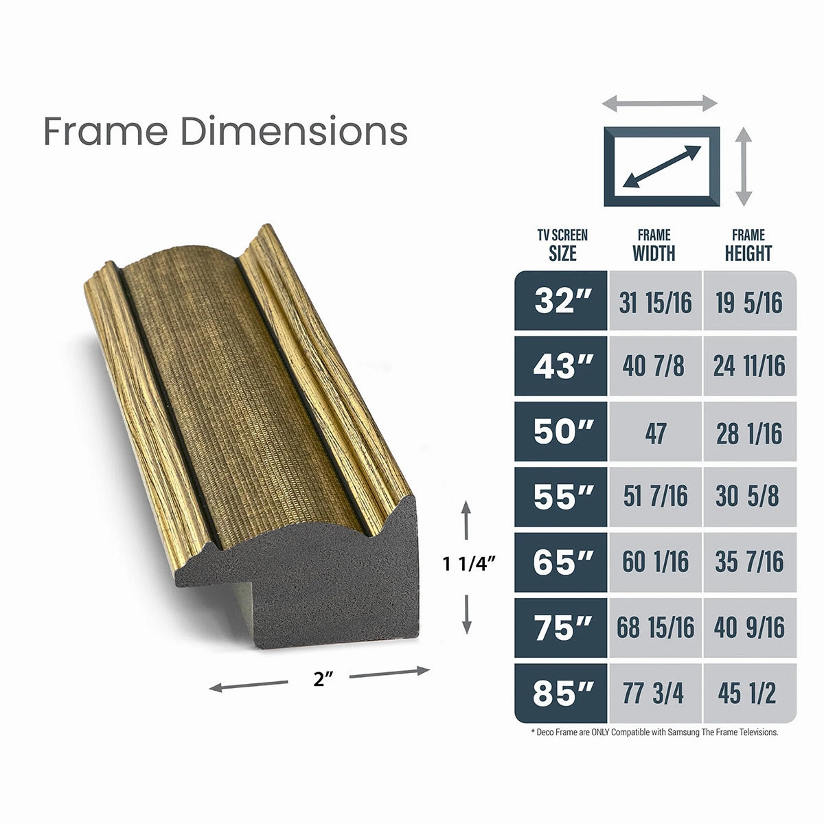 Deco TV Frames 55" Slim Frame for Samsung The Frame TV 2021-2025 (Industrial Brass)