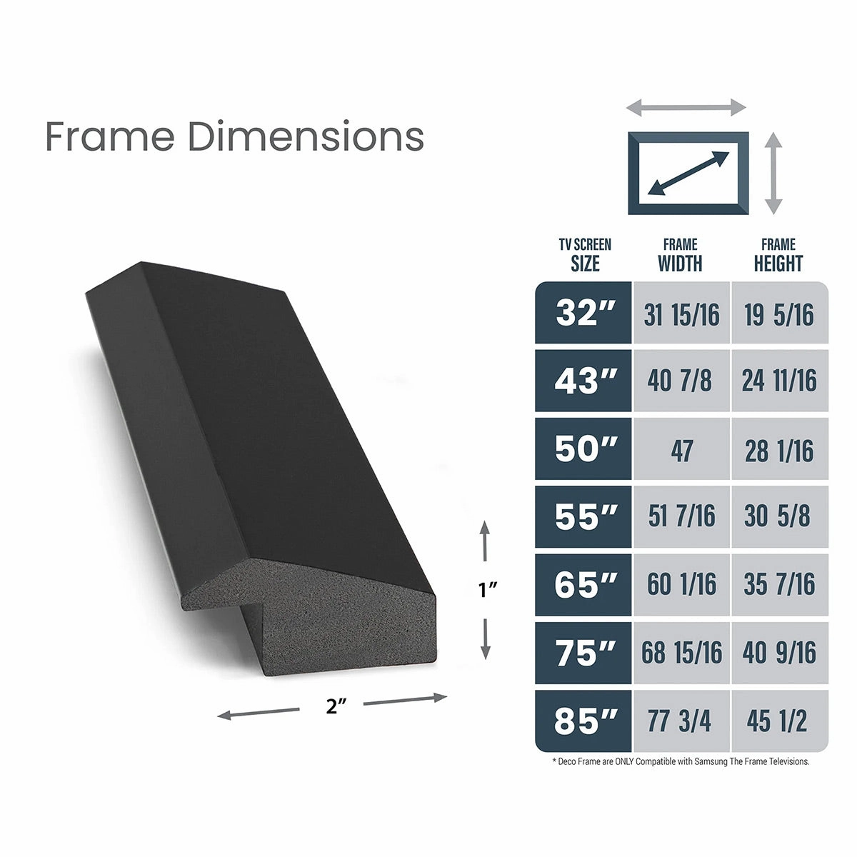 Deco TV Frames 55" Slim Frame for Samsung The Frame TV 2021-2025 (Modern Tuxedo Black)