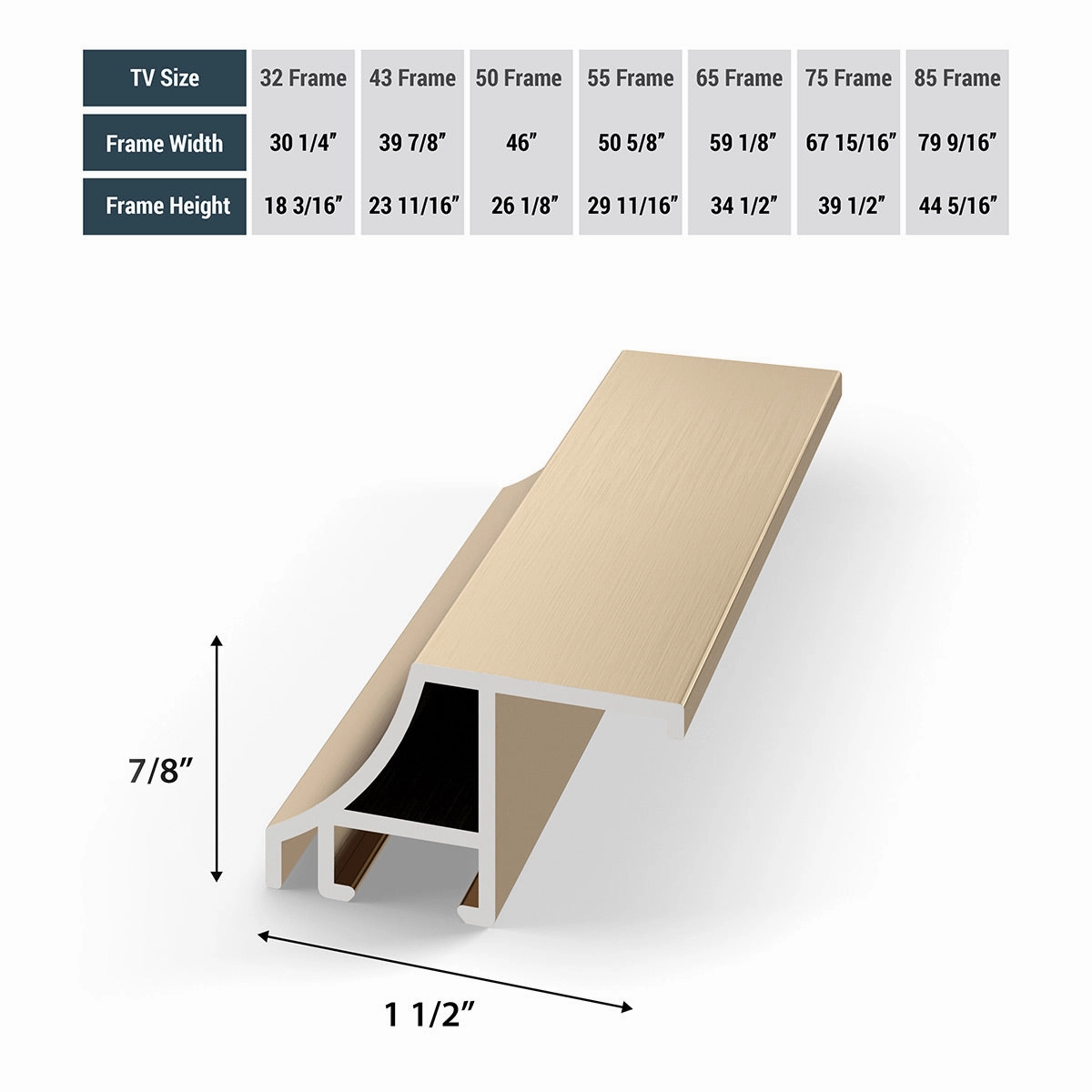 Deco TV Frames 65" Alloy Scoop Frame for Samsung The Frame TV 2021-2025 (Pale Gold)