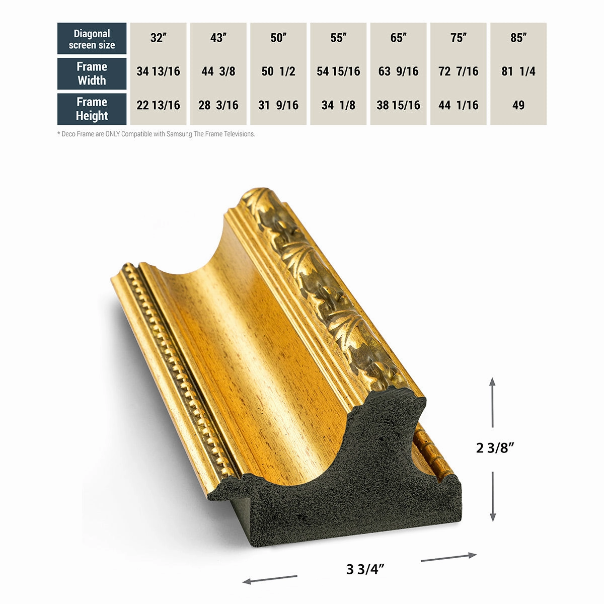 Deco TV Frames 65" Frame for Samsung The Frame TV 2021-2025 (Ornate Gold)