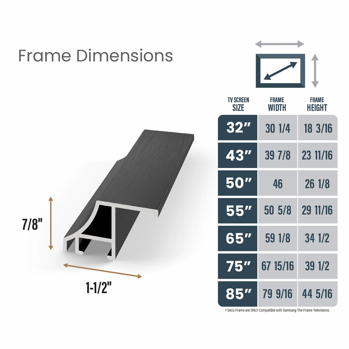Deco TV Frames 85" Alloy Scoop Frame for Samsung The Frame TV 2021-2025 (Anodized Black)