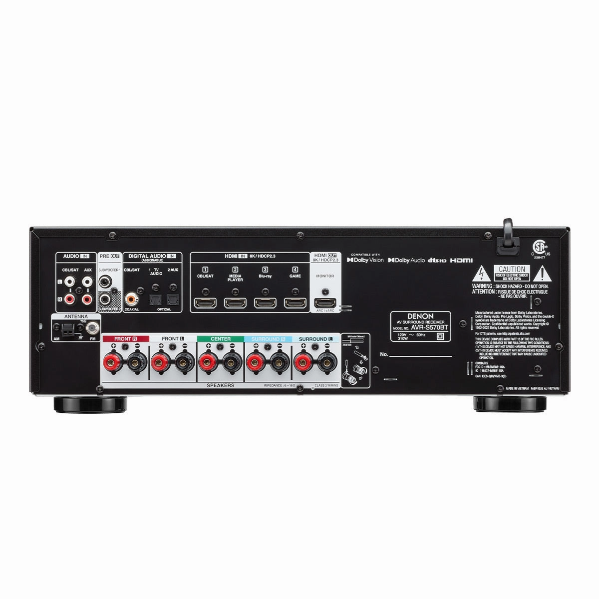 Denon AVR-S570BT 5.2 Channel 8K Home Theater Receiver with Bluetooth and Dolby Audio/DTS