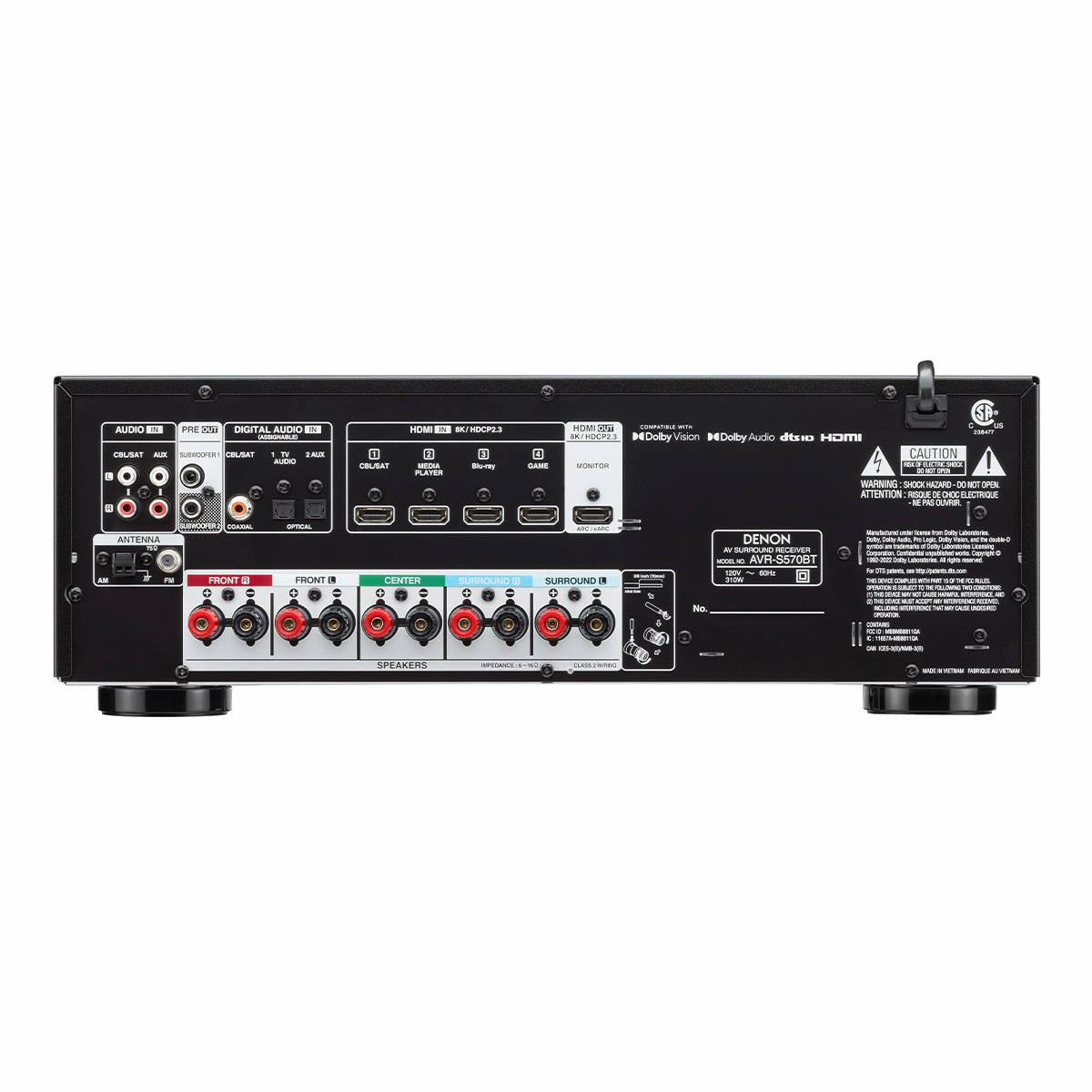 Denon AVR-S570BT 5.2 Channel 8K Home Theater Receiver with Bluetooth and Dolby Audio/DTS