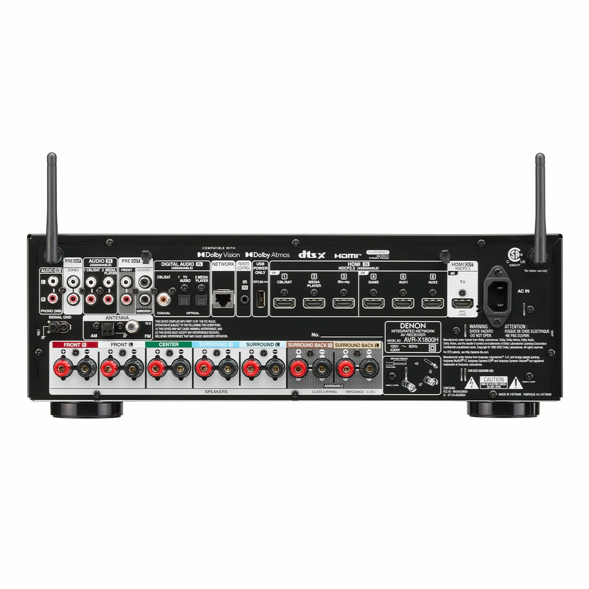 Denon AVRX1800H 7.2 Channel 8K Home Theater Receiver with Dolby Atmos, HEOS Built-In, and Audyssey Room Correction