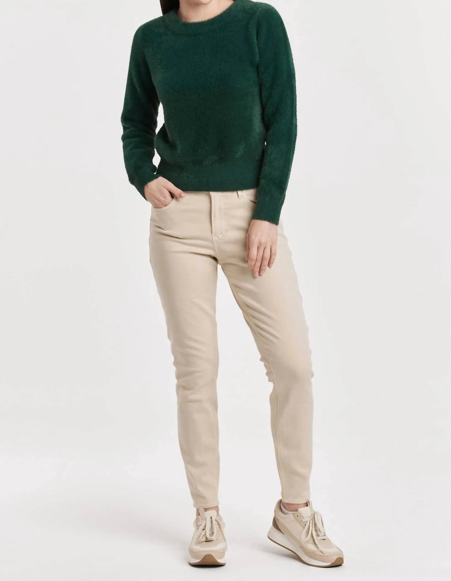 Effy Fuzzy Long Sleeve Crew Neck Sweater Clover In Green