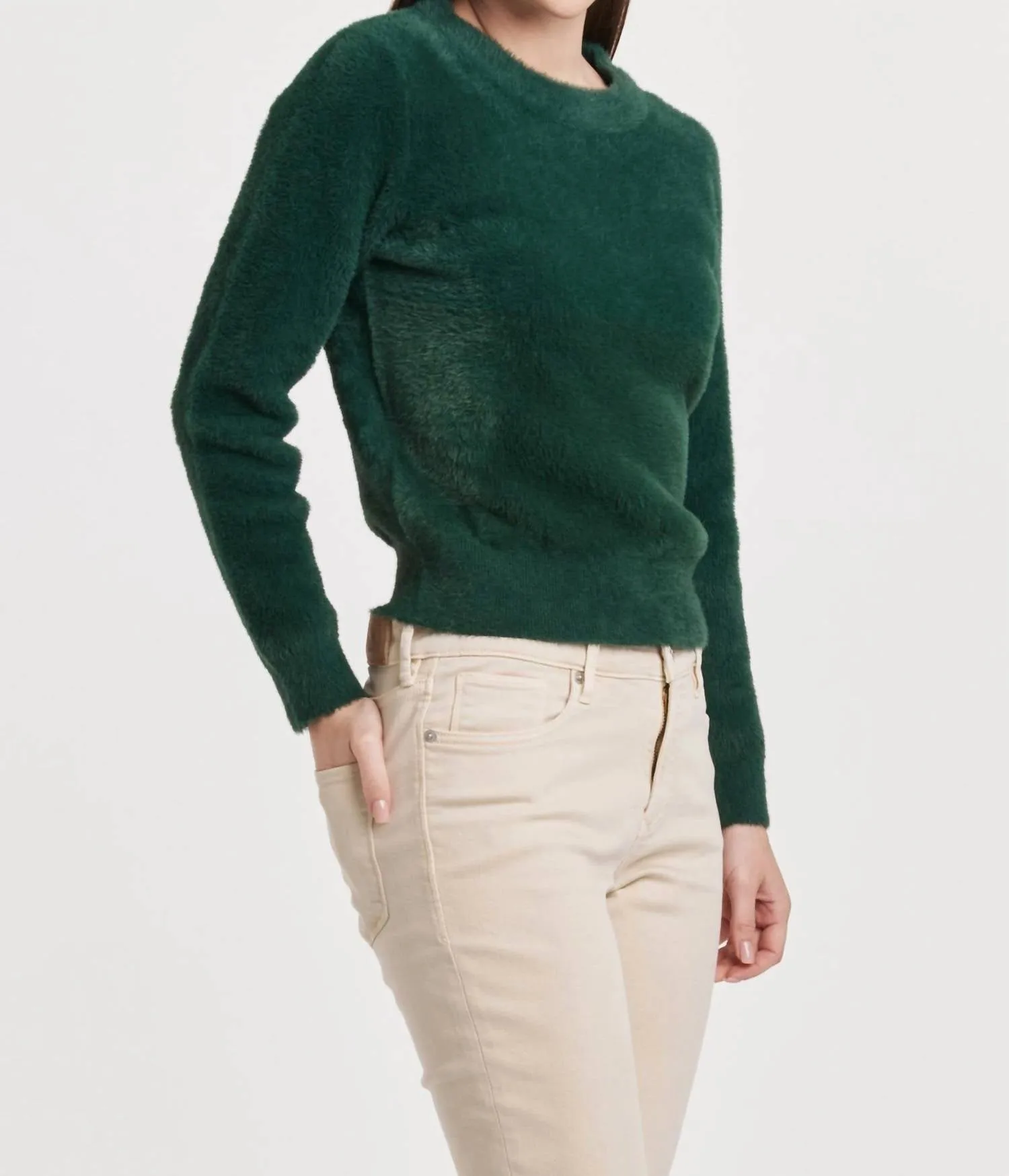Effy Fuzzy Long Sleeve Crew Neck Sweater Clover In Green