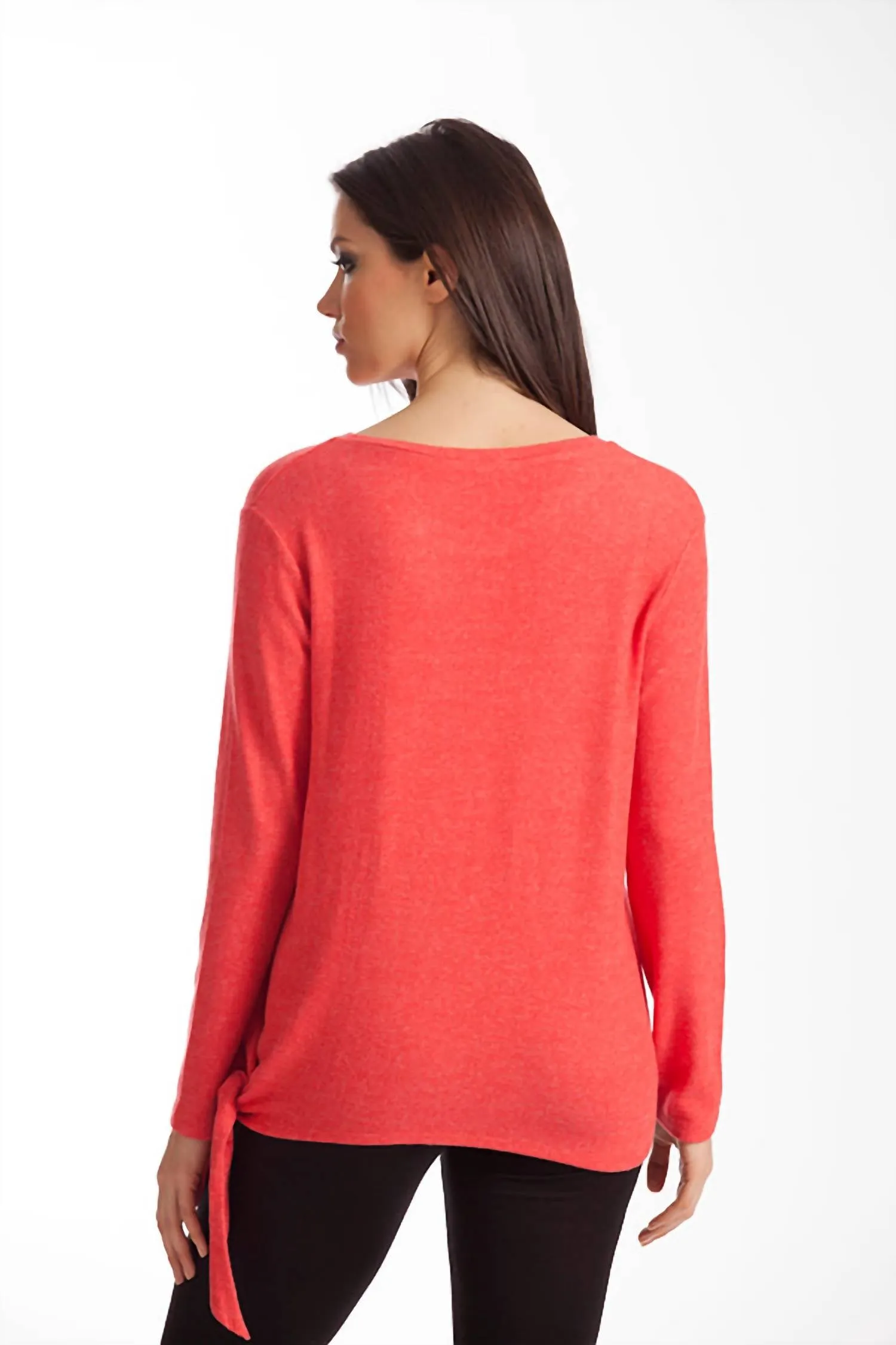 Ellie Side Tie Kashmira Sweater In Coral
