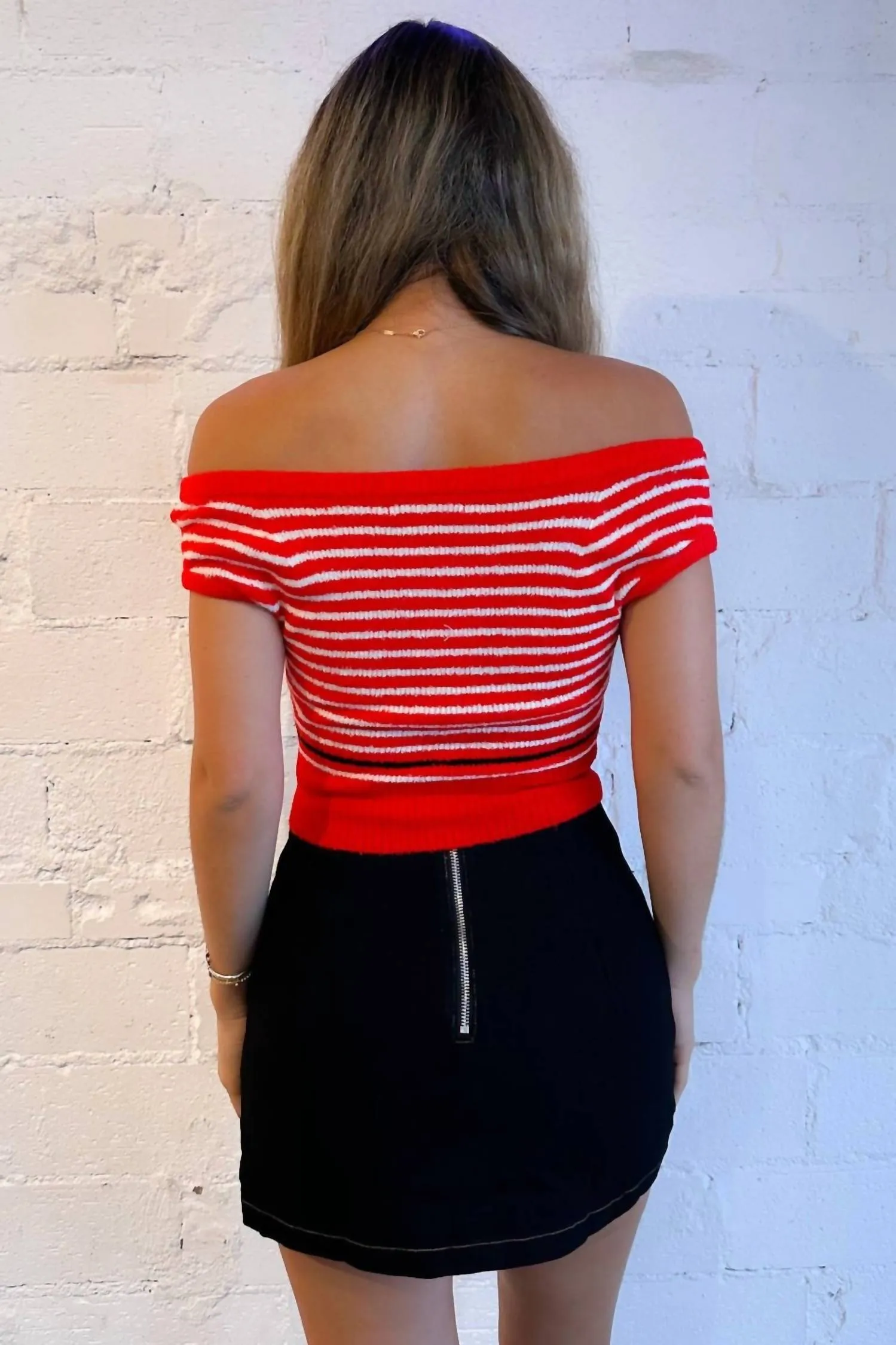 Emilee Stripe Cropped Sweater Top In Red/ivory/black