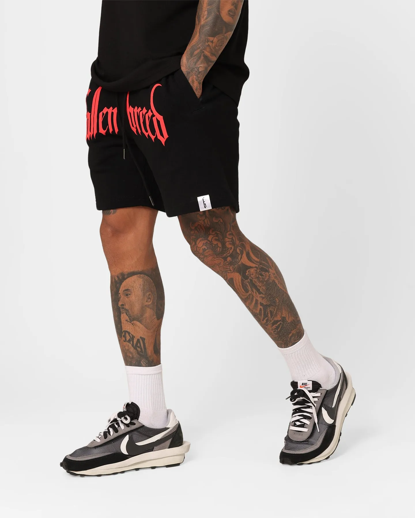 Fallen Breed Puff Logo Zip Sweat Shorts Black/Red