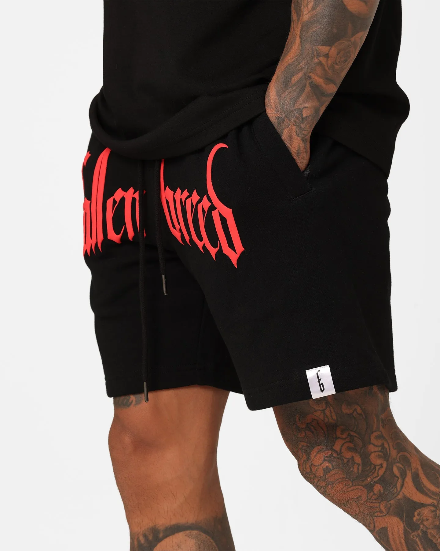 Fallen Breed Puff Logo Zip Sweat Shorts Black/Red