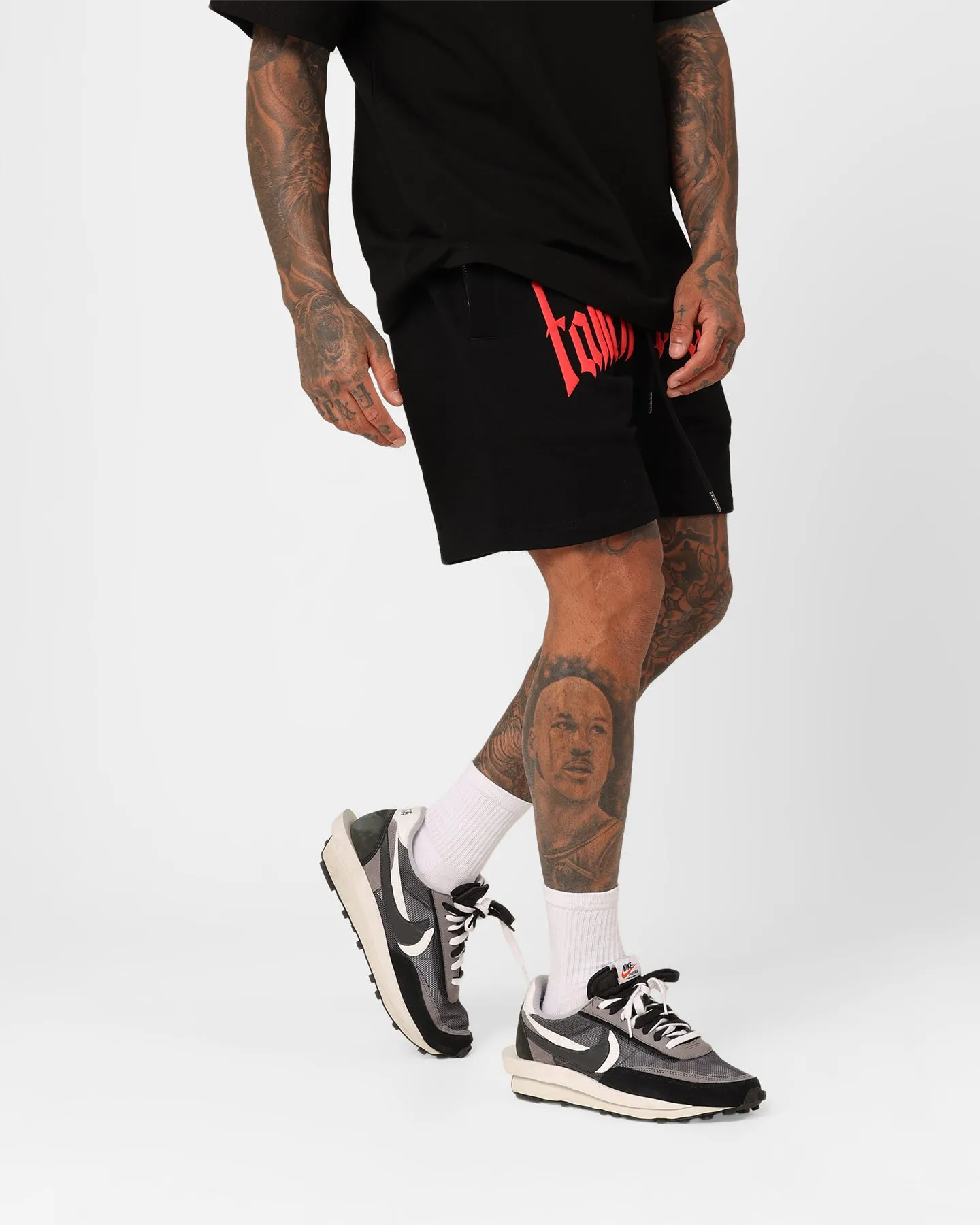 Fallen Breed Puff Logo Zip Sweat Shorts Black/Red