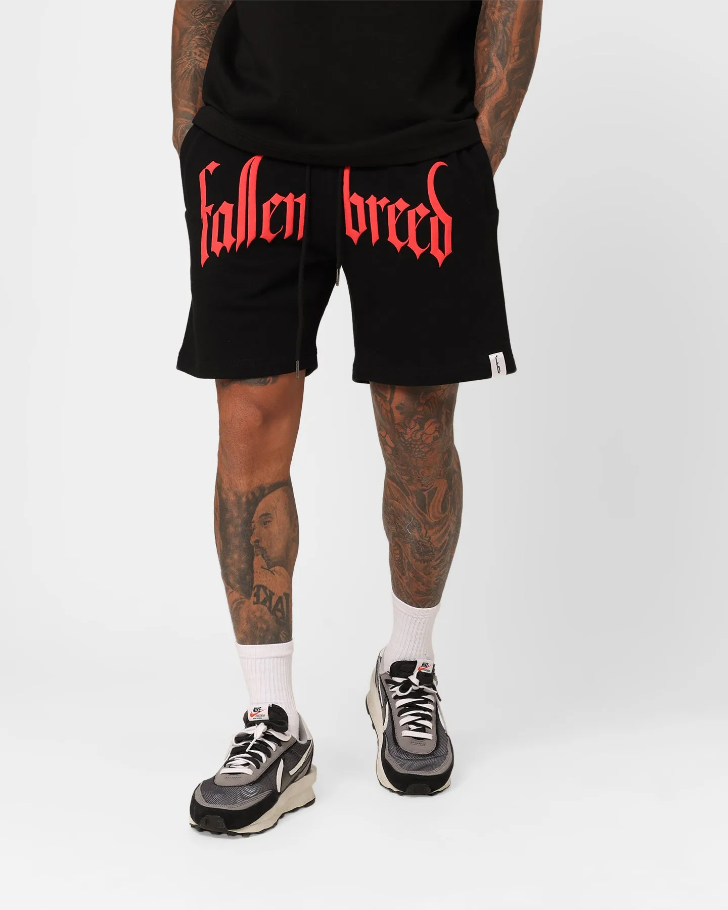 Fallen Breed Puff Logo Zip Sweat Shorts Black/Red