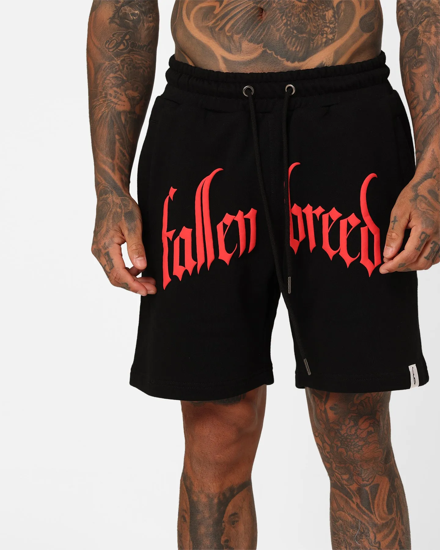 Fallen Breed Puff Logo Zip Sweat Shorts Black/Red
