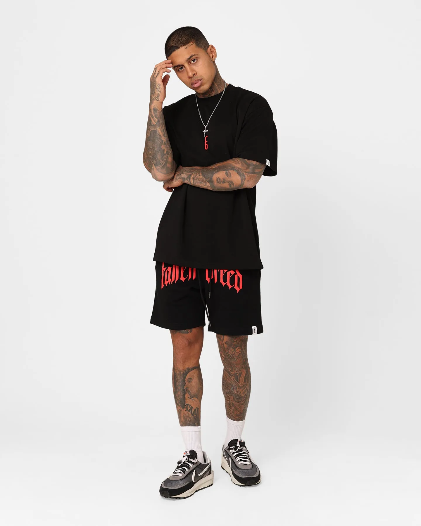 Fallen Breed Puff Logo Zip Sweat Shorts Black/Red