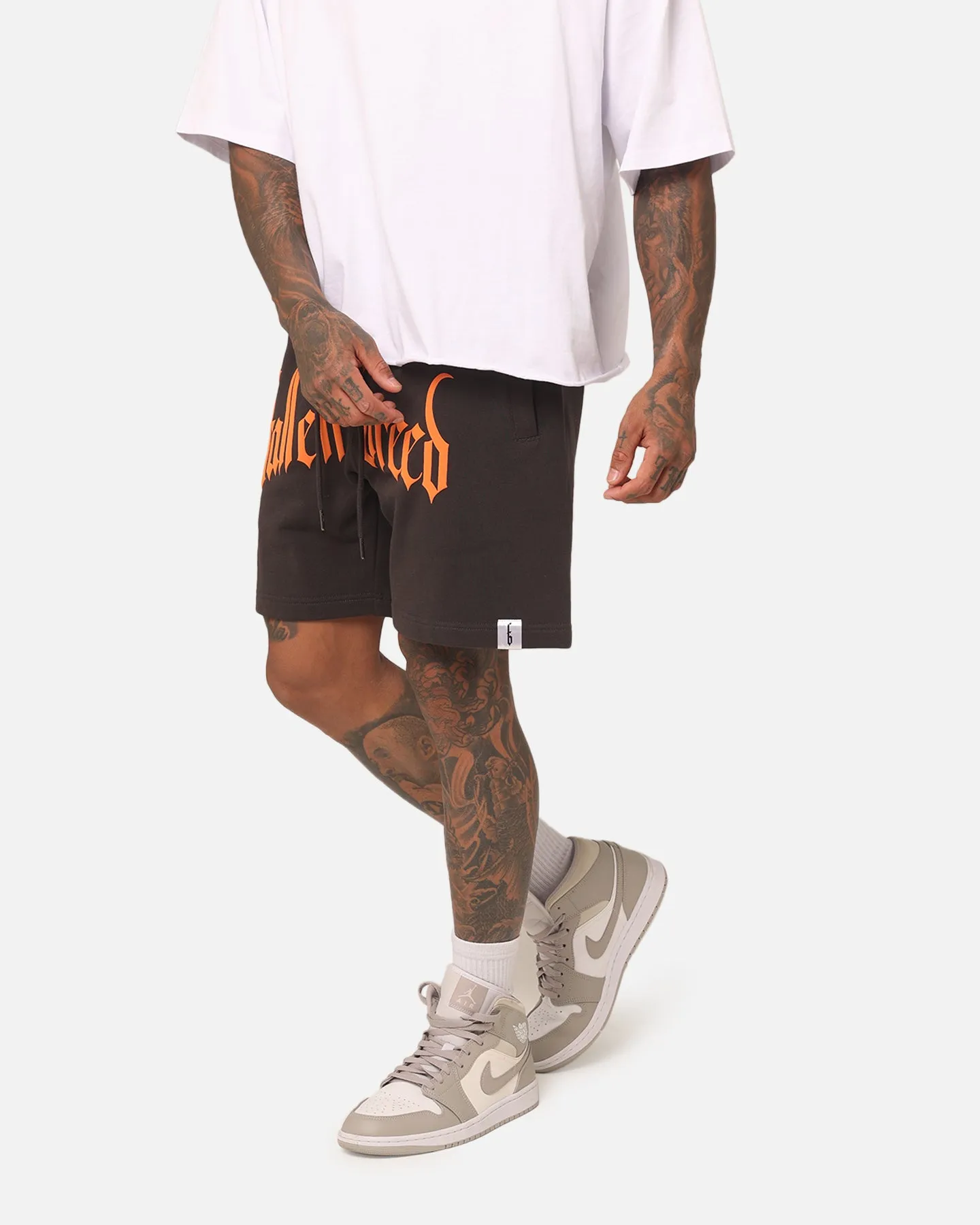 Fallen Breed Puff Logo Zip Sweat Shorts Charcoal/Orange