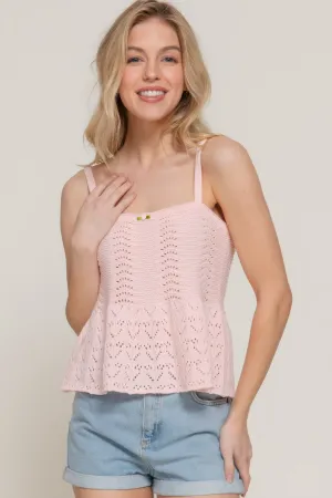 FASHNZFAB Women's Flower Trim Detail Pointelle Spring Sweater