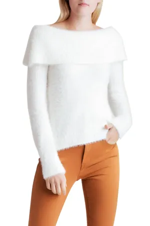 Fur Yarn Long Sleeve Off The Shoulder Sweater In White
