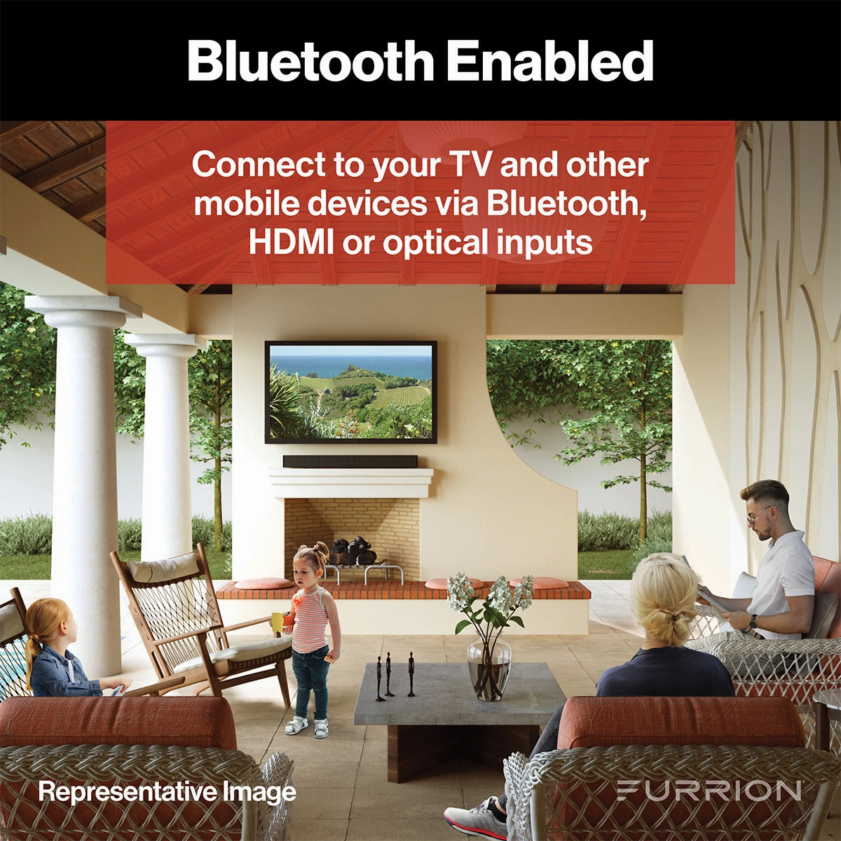 Furrion Aurora 70W 2.1 Outdoor Soundbar with Built-In Subwoofer Bluetooth HDMI-ARC & Optical Input