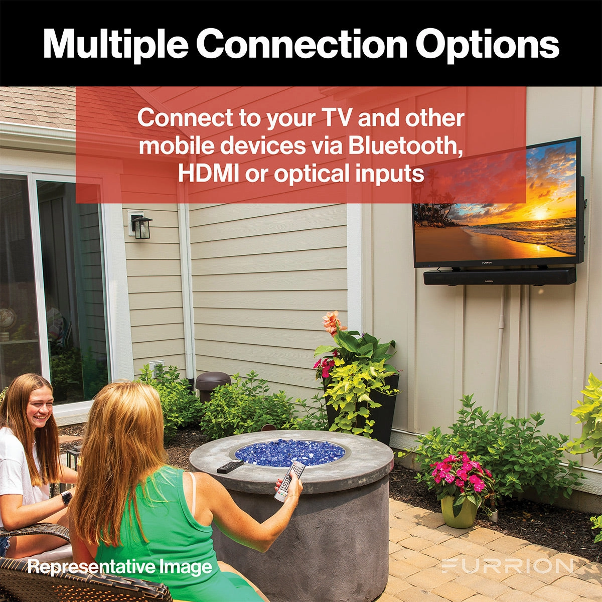 Furrion Aurora 70W 2.1 Outdoor Soundbar with Built-In Subwoofer Bluetooth HDMI-ARC & Optical Input