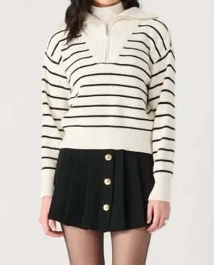 Half Zip Sweater In White/black Stripe