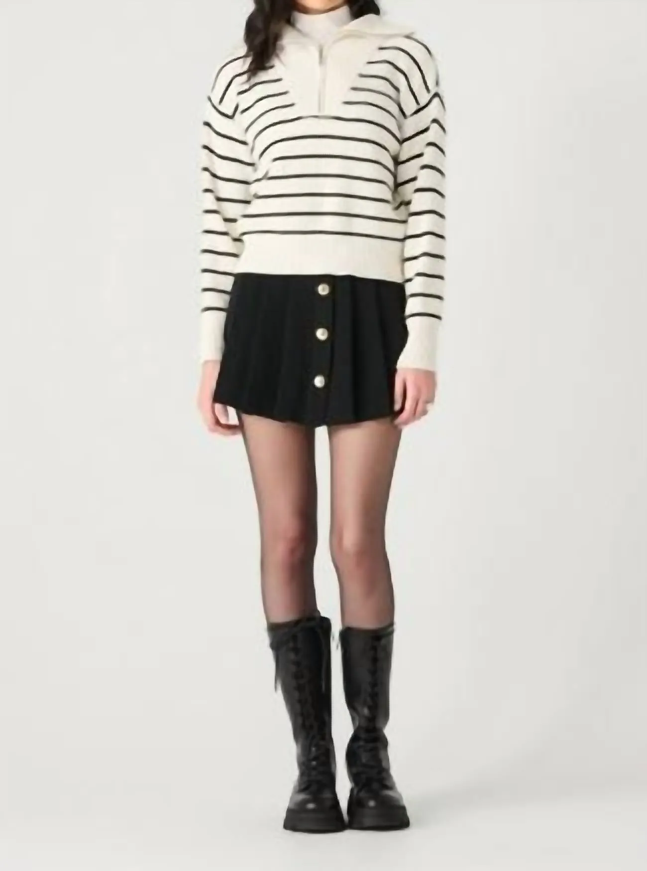 Half Zip Sweater In White/black Stripe