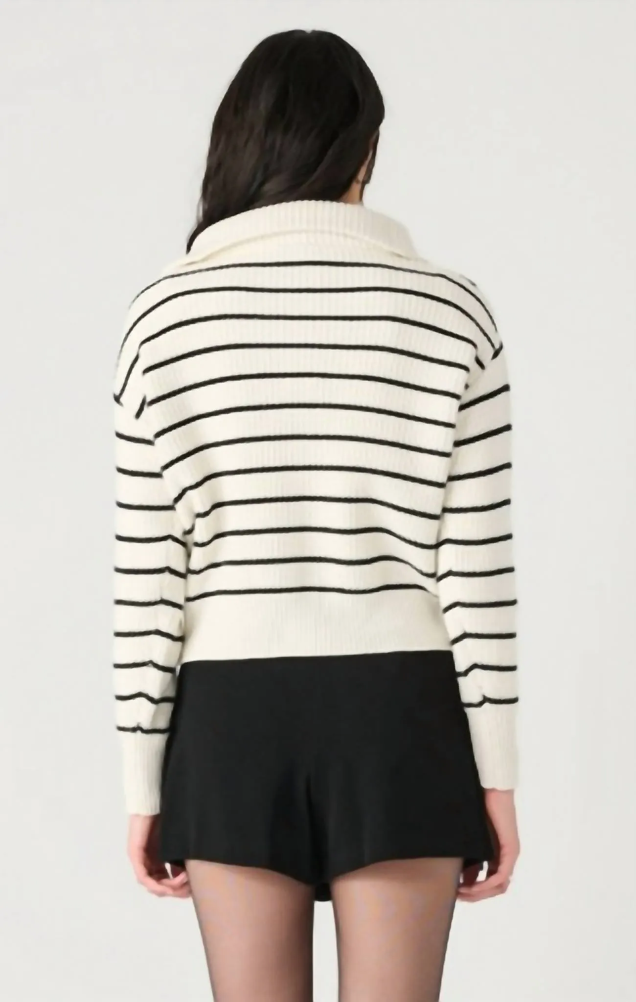 Half Zip Sweater In White/black Stripe