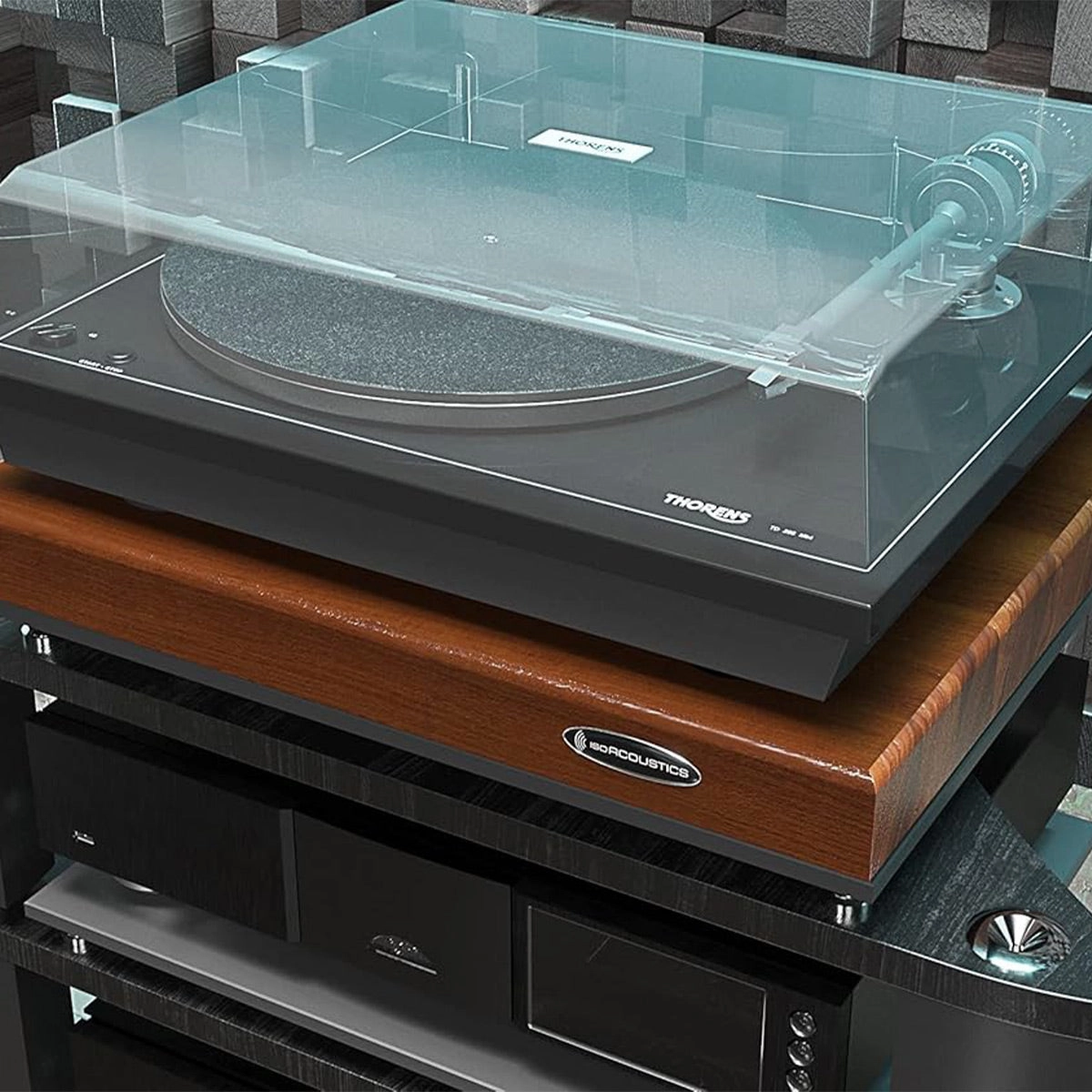 IsoAcoustics Delos 1815W2 18" x 15" x 3" Turntable Isolation Platform (Walnut)